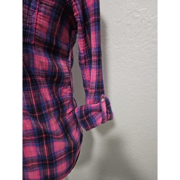 VTG Womens Victorias Secret PINK plaid Button Up Shirt Y2k Cabin Barbiecore - Picture 6 of 14